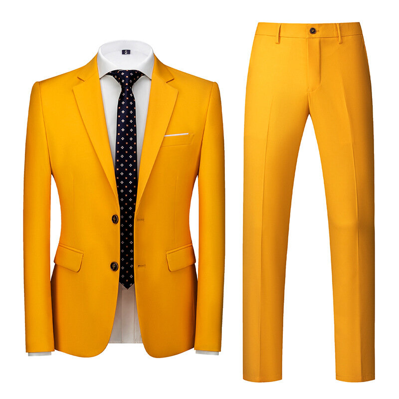 Men's Suit 2 Pieces Slim Fit Business Casual Suitable Wedding Banquet Bridesman Dress Jacket With Pants