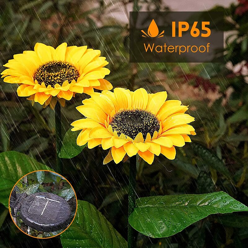 Luces solares de girasol IP65, luces solares de jardín a prueba de agua, luz de camino de flores, luces de estaca de jardín para decoración de Patio