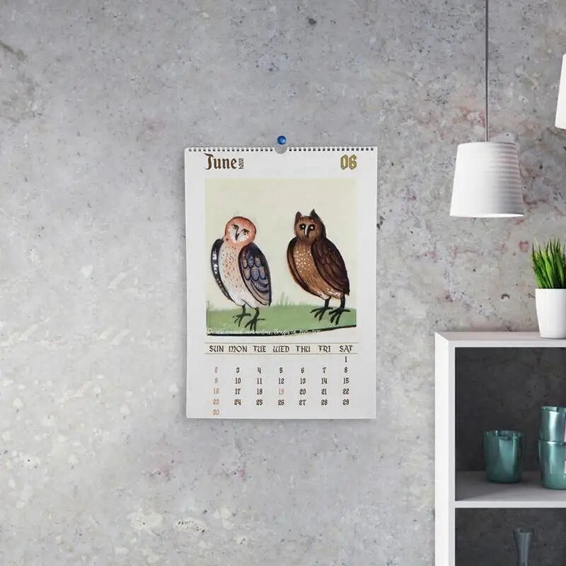 Brzydka sowa kalendarz ścienny 2024 Dargon nowy rok wiszący kalendarz 2024 12 miesięcy planer ptaki obrazy prezent