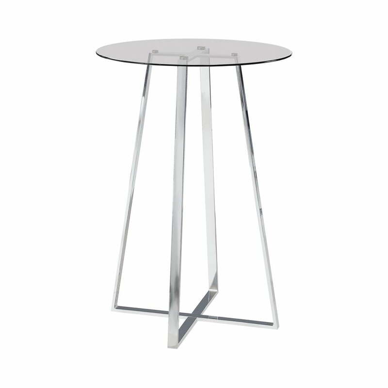 Round Glass Top Bar Table Chrome Legs Bistro Pub Table