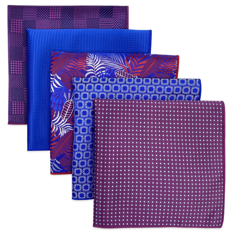 5 Pieces Assorted Mens Pocket Square Silk Handkerchief Set Colorful Large Accessories Gift Party