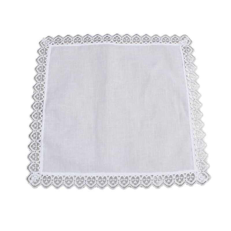 Lightweight White Handkerchief Cotton Lace Trim Hankie Washable Chest Towel Pocket Handkerchief for Adult Wedding Party 449B