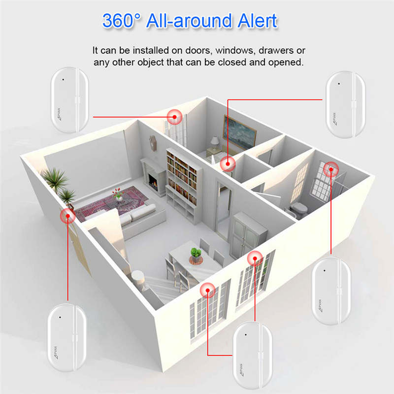 CPVAN detektor Sensor perlindungan keamanan Sensor pintu jendela 433MHz Sensor pintu Alarm pintu keamanan rumah pintar