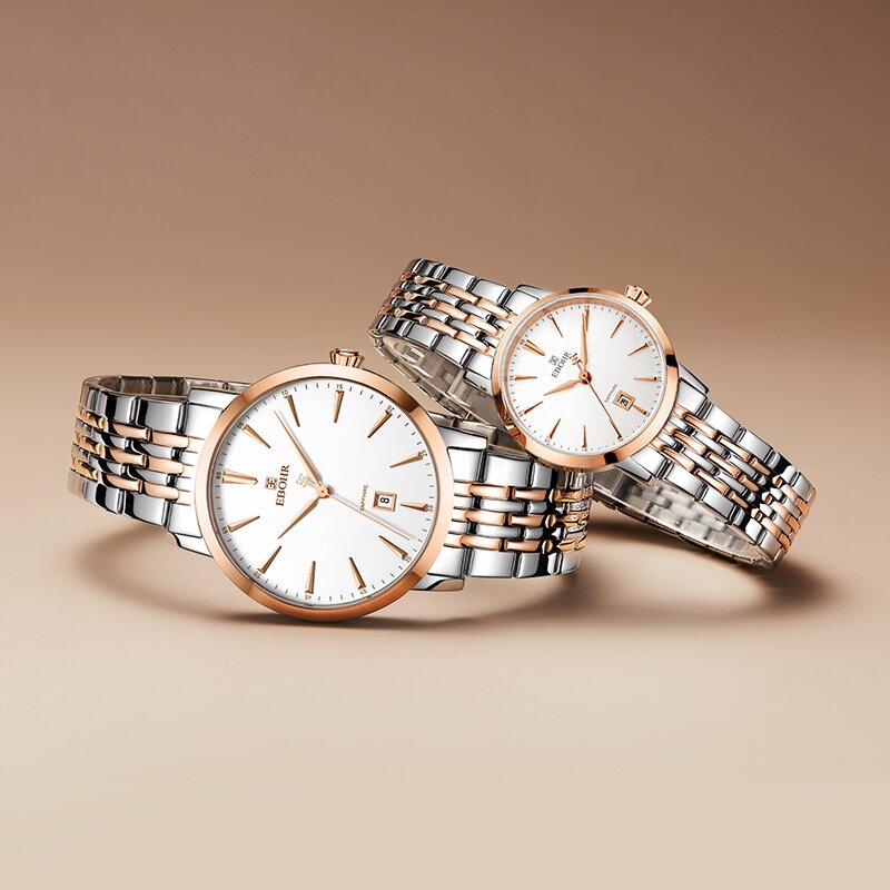 Роскошные парные кварцевые наручные часы EBOHR, модные деловые водонепроницаемые часы для влюбленных, мужские и женские часы, подарок для влюбленных