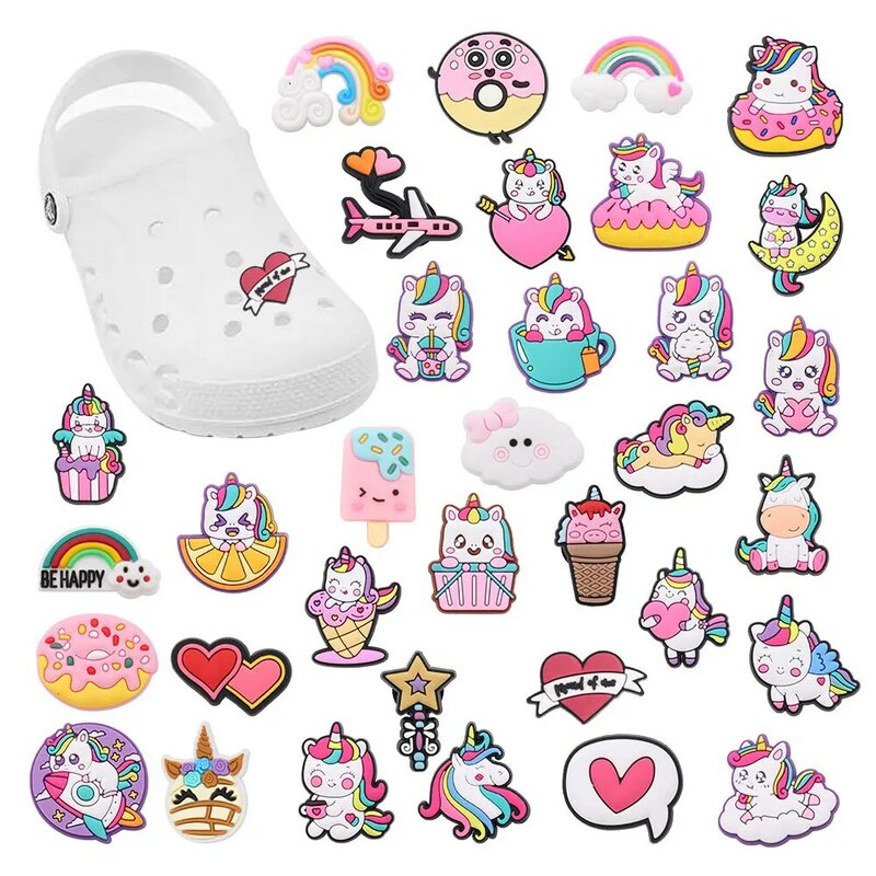 Sell Retail 1pcs PVC Shoe Charms Cute Unicorn White Cloud Rainbow Accessories Shoes Buckles Decoration For Kids Party Present