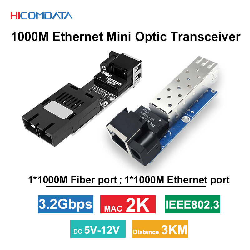 Gigabit Mini Óptica Media Converter, SFP Ethernet Switch, 1 Fibra, 1 Rj45, 100 Mbp, SC A, B, DC, 12V, Óptica Transceptor, Interruptor Fibra