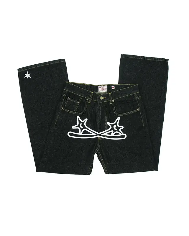 Y2K Hip Hop Gothic Jeans Street Men's Women's New Loose Rock Jeans Pants Harajuku Casual Loose Black Denim Trousers Streetwear