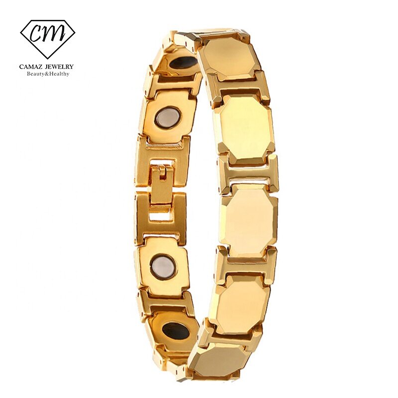 Kustom Logo energi Germanium perawatan kesehatan magnetik gelang berlapis emas perhiasan gelang Tungsten untuk pria wanita