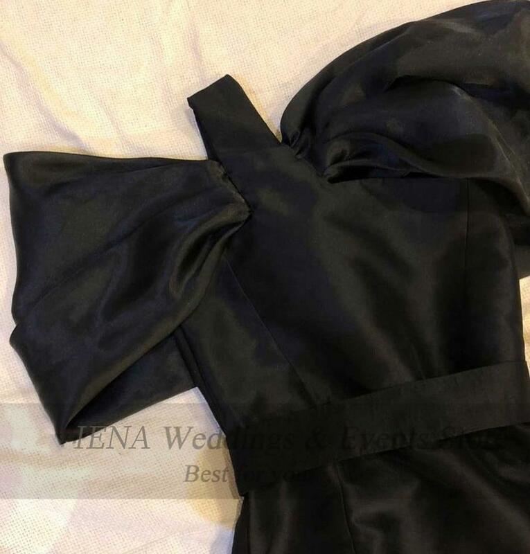 14344 # IENA czarna syrenka Arabia saudyjska suknie balowe kostki Midi suknie wieczorowe Off Shoulder dubaj formalne kobiety Party Dress
