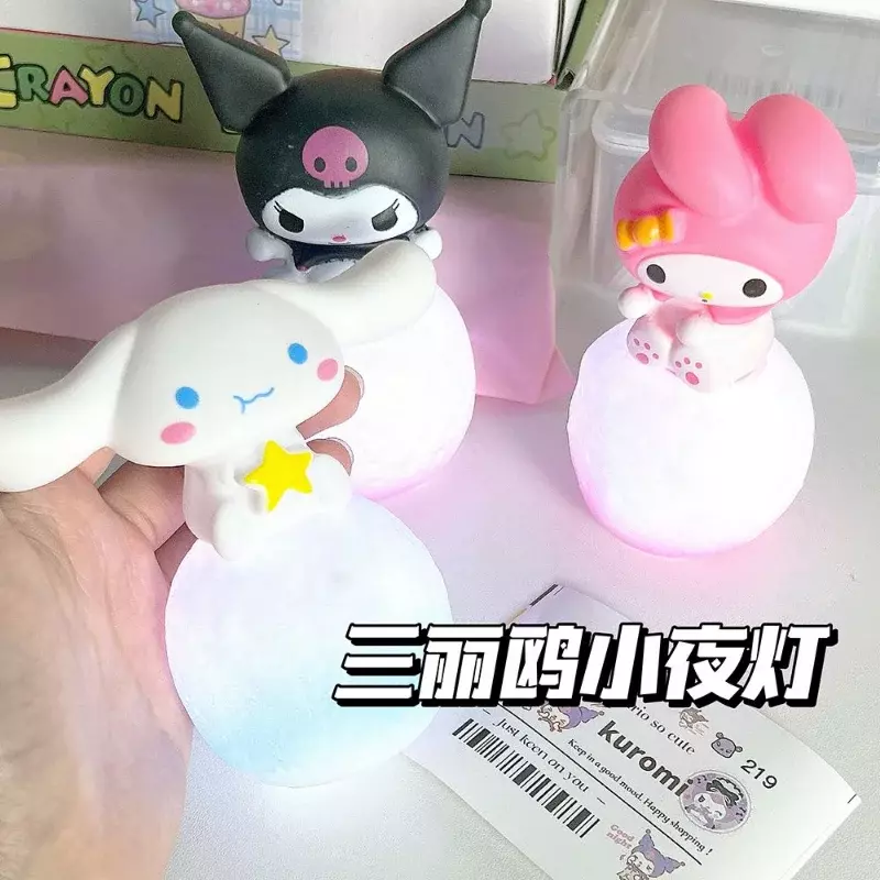 Kawaii Kuromi Cinnamoroll lampu malam bersinar anak-anak mainan lampu samping tempat tidur Anime kartun melodi lucu hadiah anak