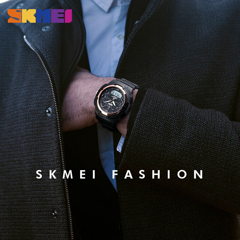 SKMEI-Montres militaires pour hommes, montre-bracelet à bracelet en PU, montres à quartz, double horloge, sports de plein air, montre électronique, 1454