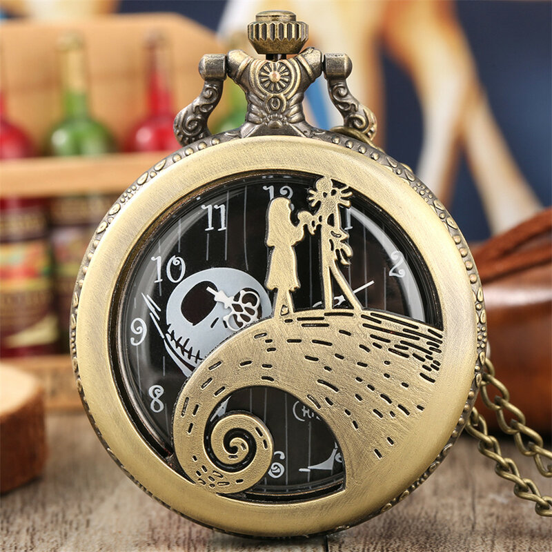 Vintage motyw świąteczny wzór kwarcowy z czarnymi kieszeniami zegarek naszyjnik prezenty dla mężczyzn i kobiet wykwintne zegarki Quartz moda
