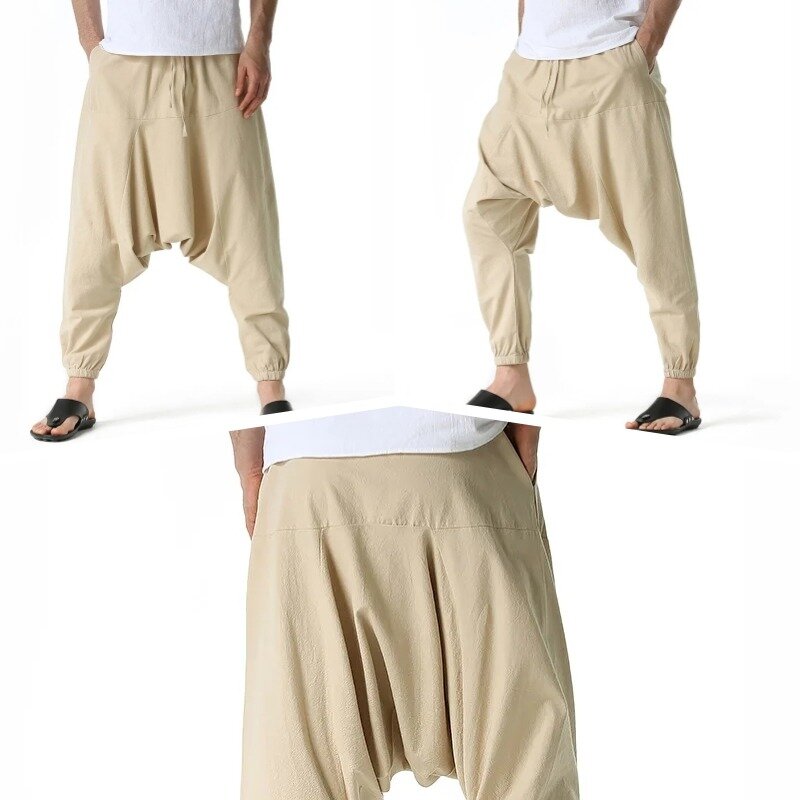 2024 Wiosna i jesień Nowe męskie spodnie haremowe z dużymi kieszeniami i elastycznymi spodniami na imprezę na świeżym powietrzu