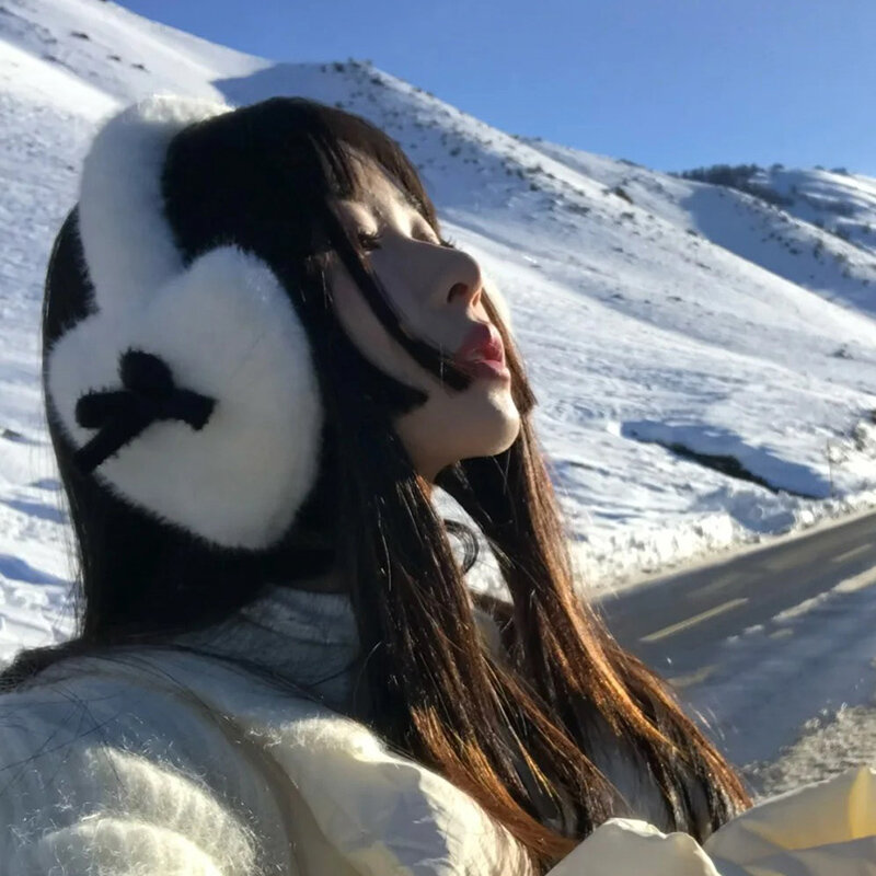 Orejeras de lazo engrosadas cálidas para mujer, Kawaii Love Heart, japonés JK, protección para los oídos, ciclismo, accesorios Y2k, invierno, nuevo