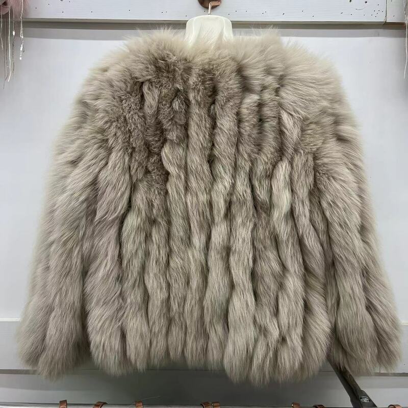 Женское короткое приталенное пальто из натурального Лисьего меха, новинка зимы 2023, утепленное пальто из натурального меха, женская модная теплая верхняя одежда Y4561