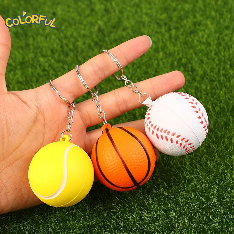 LLavero de pelota de esponja de espuma suave de cuero PU, pelota antiestrés, Fidget juguete, fútbol, baloncesto, fútbol, juguetes para aliviar el estrés