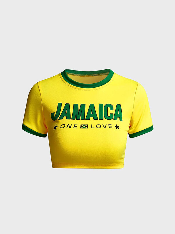 Camiseta Y2K de manga corta de calle alta para mujer 2024 verano nueva camiseta de moda Jamaica estampada de alta calidad