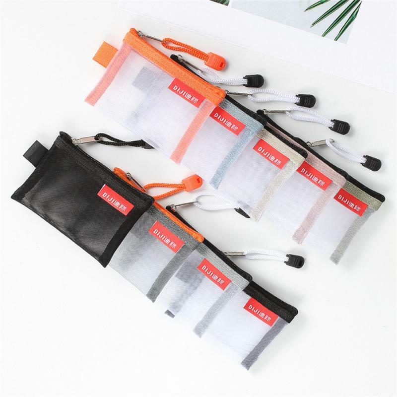 Mini saco de malha transparente portátil pequeno saco de armazenamento fácil de puxar, design de corda suspensa, macio e não deformável, 9 cores