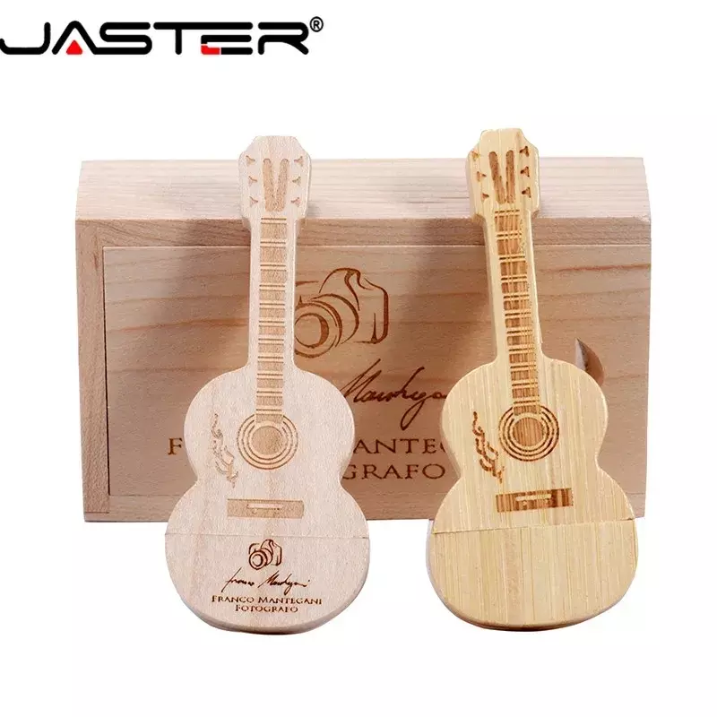 JASTER-Free Custom Logo Pen Drive, Guitarra Em Forma USB Flash Drive, Caixa De Madeira, Memory Stick, Música Pendrive, Presente Criativo, 64GB, 128GB