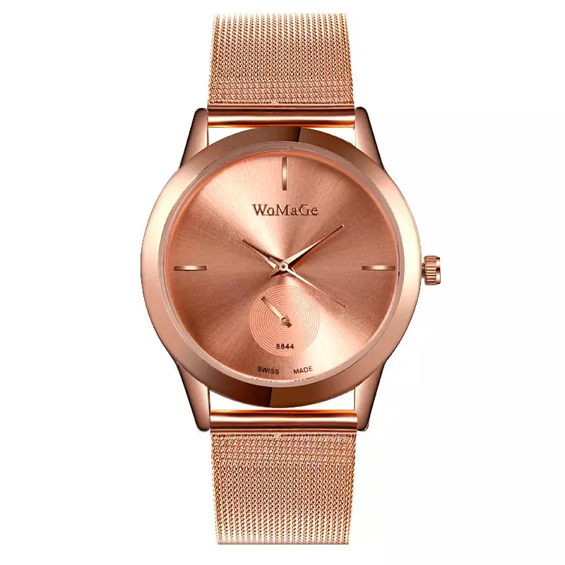 WOMAGE Fashion Women's Watches Luxury Rose Gold Watches Women Simple Ladies Watches Mesh Band Quartz Watch Woman Wristwatch