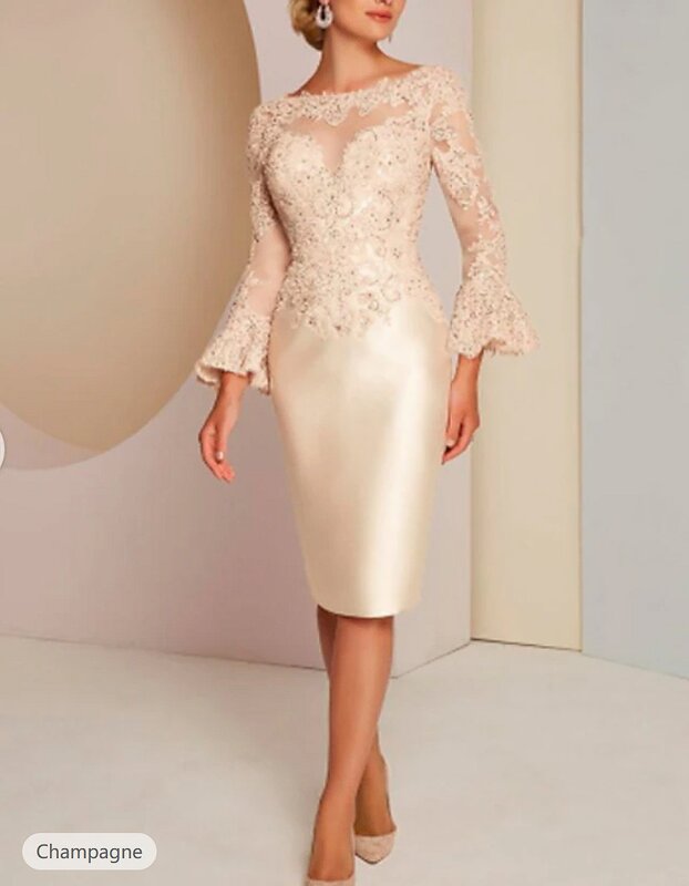 Элегантное винтажное роскошное платье для матери невесты, платье для гостей свадьбы, с драгоценным вырезом, длиной до колен, атласное кружево с бисером, 2024