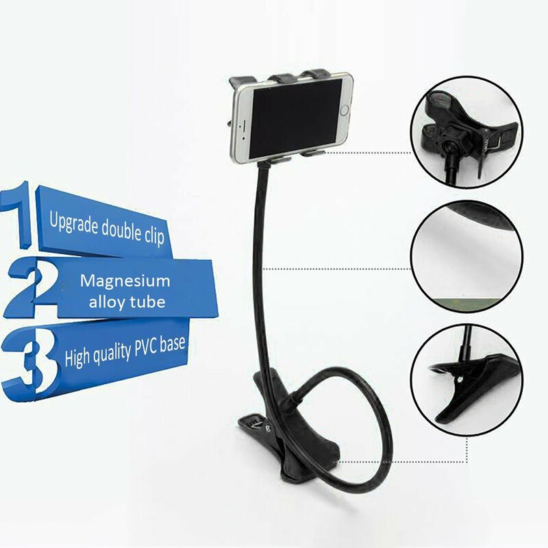 Flexible 360 Rotation Flexible Arm Clip Mobile Cell Phone Holder Lazy Bed Desktop Bracket Mount Stand Universal Phone Clip Holde