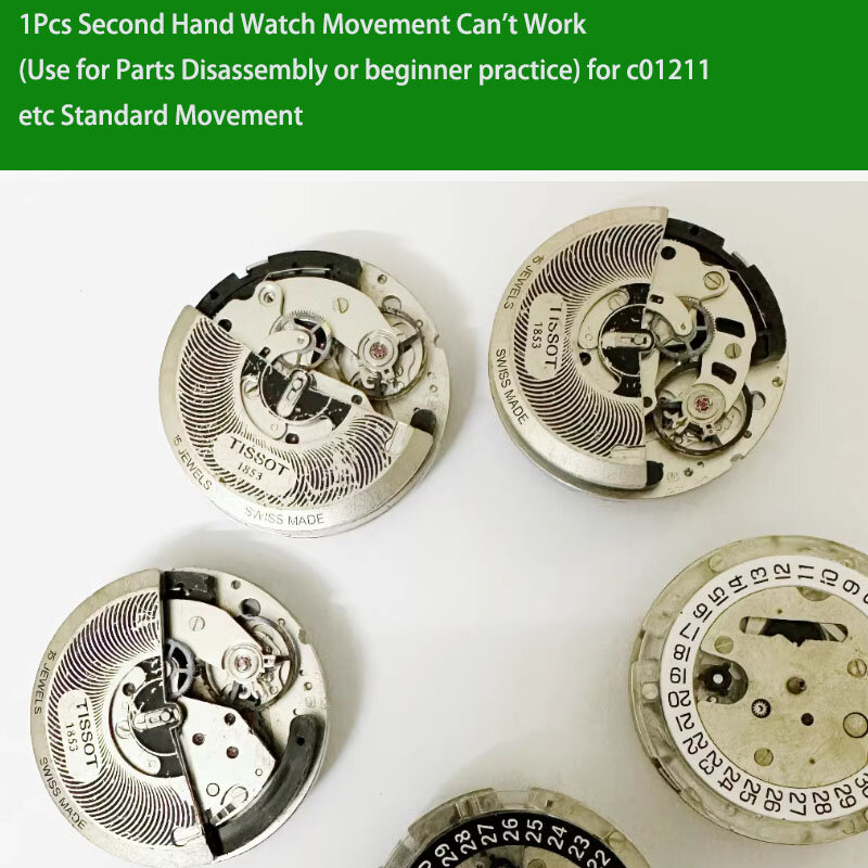Movimento de relógio de segunda mão, não pode funcionar, uso para desmontagem de peças ou prática iniciante, C 01211etc, padrão, 1pc