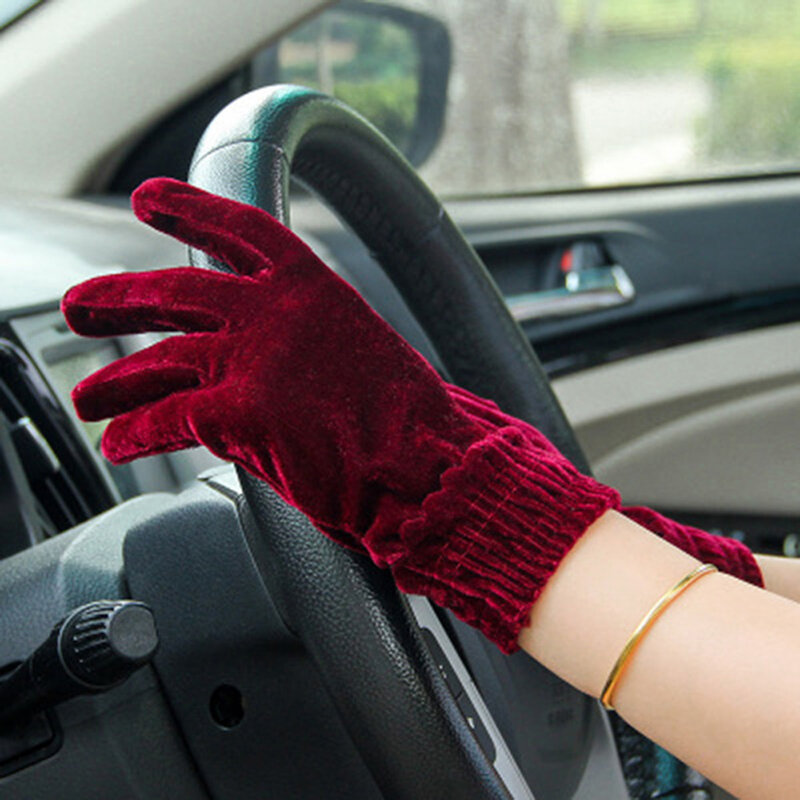 Cycling Outdoor Warm Autumn Women Soft Gold Velvet Gloves Elastic Driving Gloves Full Finger Mittens