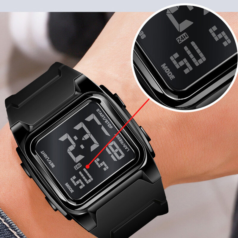 Jam tangan gelang Digital pria modis jam tangan Chronograph bersinar blok militer kedap air jam tangan tampilan LED bisnis olahraga
