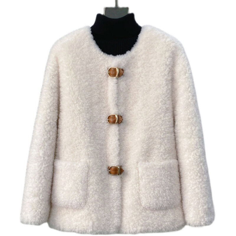 Aorice mulheres casaco de pele de lã real parka novo inverno quente feminino ovelhas corte jaquetas plus size casacos ct1105