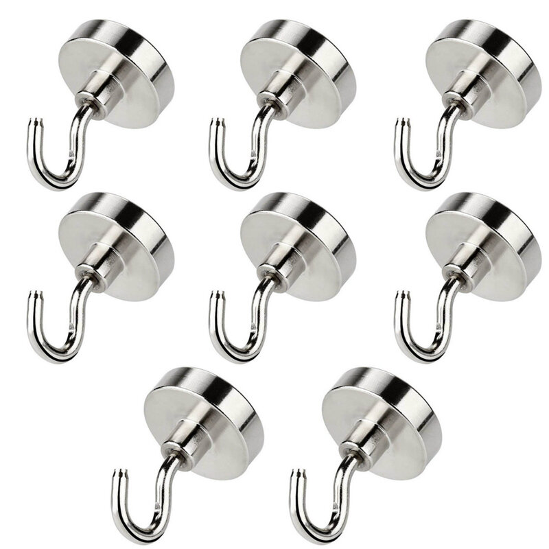 8PCS Strong Neodymium Magnetic Hook Hold Up To 12kg 5Pounds Diameter 20mm  Magnets Quick Hook For Home Kitchen Workplace etc