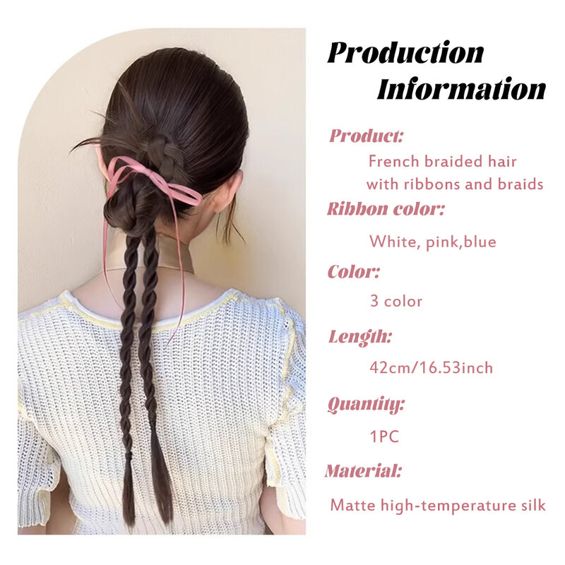 OLACARE Synthetic Long Braided Ponytail Hair Extensions for Women Black Brown Pony Tail with Hair Rope High Temperature Fiber