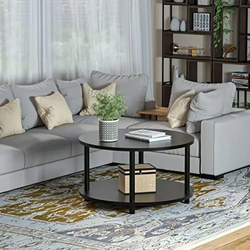 31.5 "2-stufiger schwarzer Couch tisch aus Holz mit offenem Ablage fach für Büro-/Empfangsraum