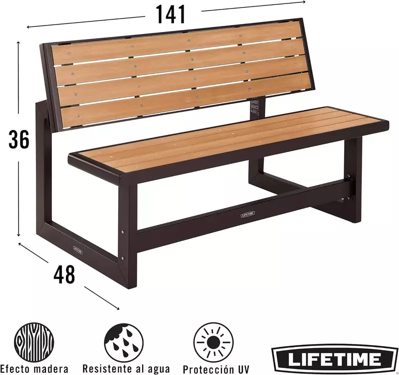 Раскладная скамейка/Стол life 60054, конструкция из искусственной древесины, коричневая