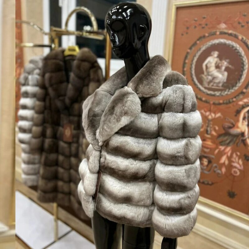 Abrigo corto de piel de conejo Rex para mujer, chaqueta de piel auténtica de invierno, abrigo de piel auténtica