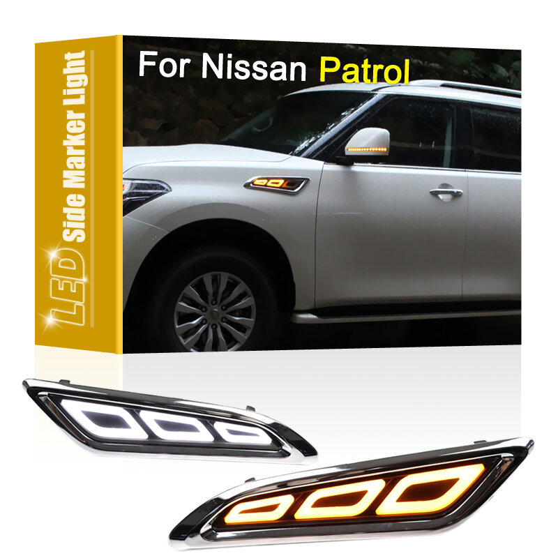 Ensemble de feux de garde-boue latéraux LED ambre, clignotant dynamique blanc, feu de Position de conduite pour Nissan Patrol 2017 – 2019, 2 pièces