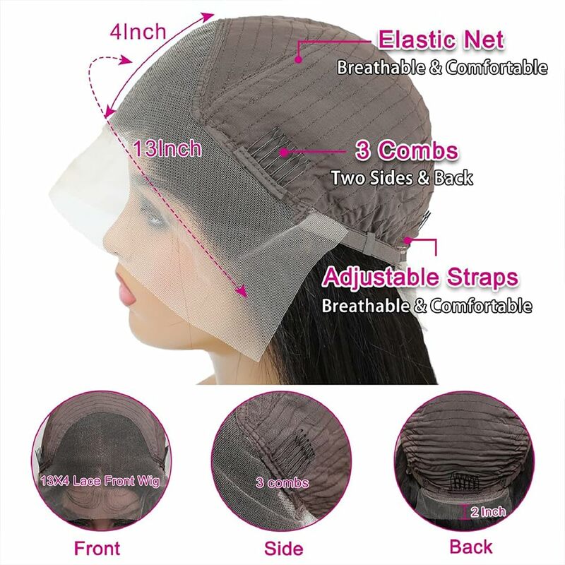 Body Wave Lace Front perucas para mulheres, cabelo humano pré-arrancado, cabelo de bebê sem cola, perucas pretas naturais, 13x4 HD