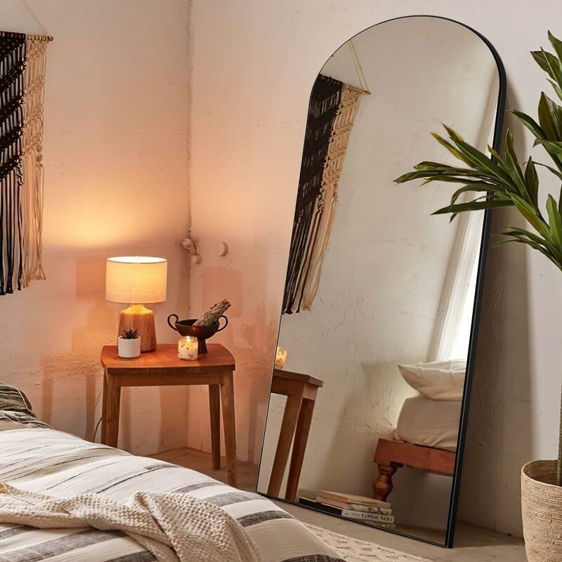 Łukowe styl śródziemnomorski drewniane lustro o pełnej długości 71 "x 28" stojące lub wiszące na ścianie lustro do sypialni z litego drewna nietłukące