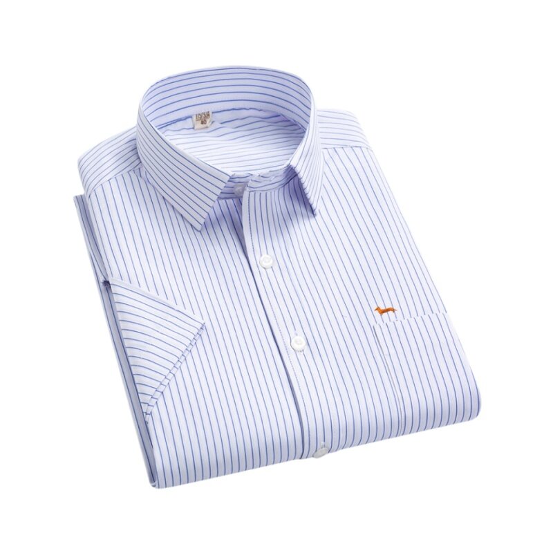 New Summer Men Casual Business Harmont camicette manica corta 100% cotone Soft Plaid Slim Fit camicia da uomo ricamo Blaine