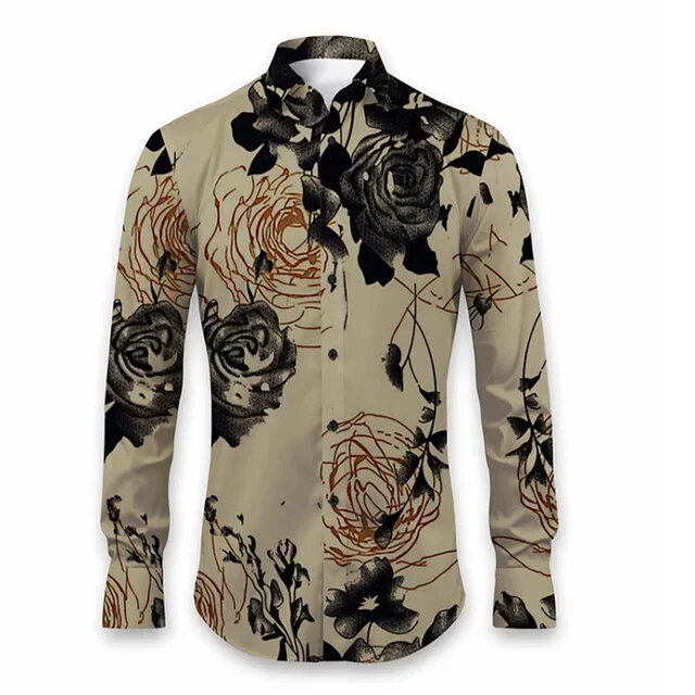 Newest Flower 3D Printed Long Sleeve Shirts For Men Cloths Hawaiian Lapel Button Tops Casual High Quality Streetwear Shirt Man