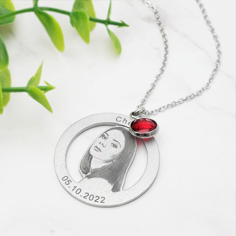 Photo Necklace Custom Photo Necklace Personalized Picture Necklace with Birthstones Gift for Her Photo Jewelry Christmas Gift