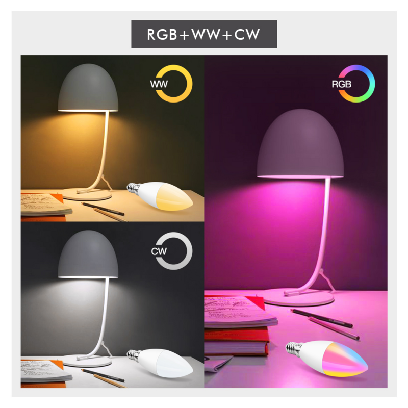 E14 tuya zigbee inteligente lâmpada led 5w 7 rgb + cw + ww wifi e14 vela lâmpada funciona com vida inteligente/alexa/google assistente