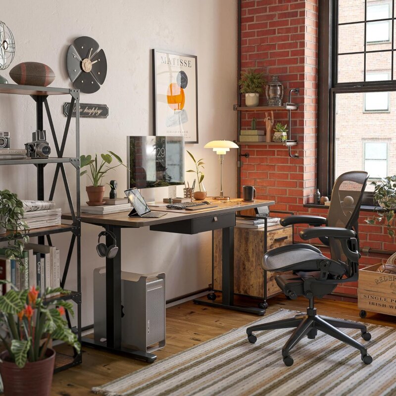 FEZIBO-escritorio De pie con cajón, almacenamiento eléctrico De altura ajustable, para casa y oficina, 55x24 pulgadas