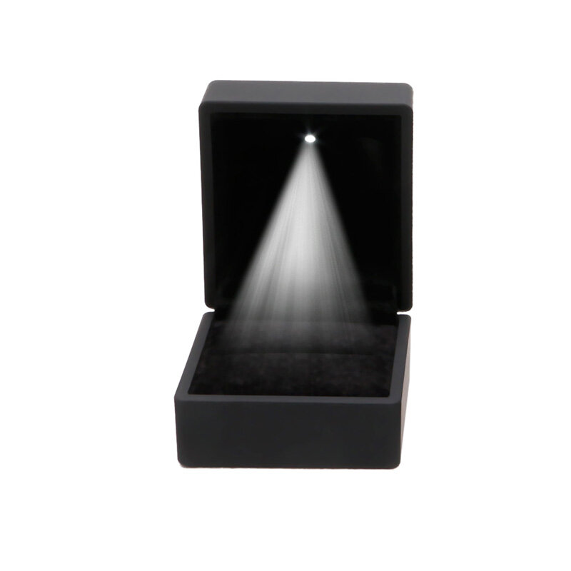 Caixa anel jóias para caso com led iluminado para proposta casamento vermelho preto transporte da gota