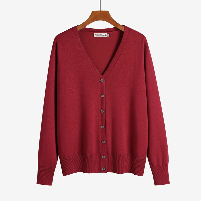 Women's Cardigan Knitted Outwear 2023 Spring and Autumn New Product Women's Knitted Cardigan V-neck Long Sleeve Plus Size