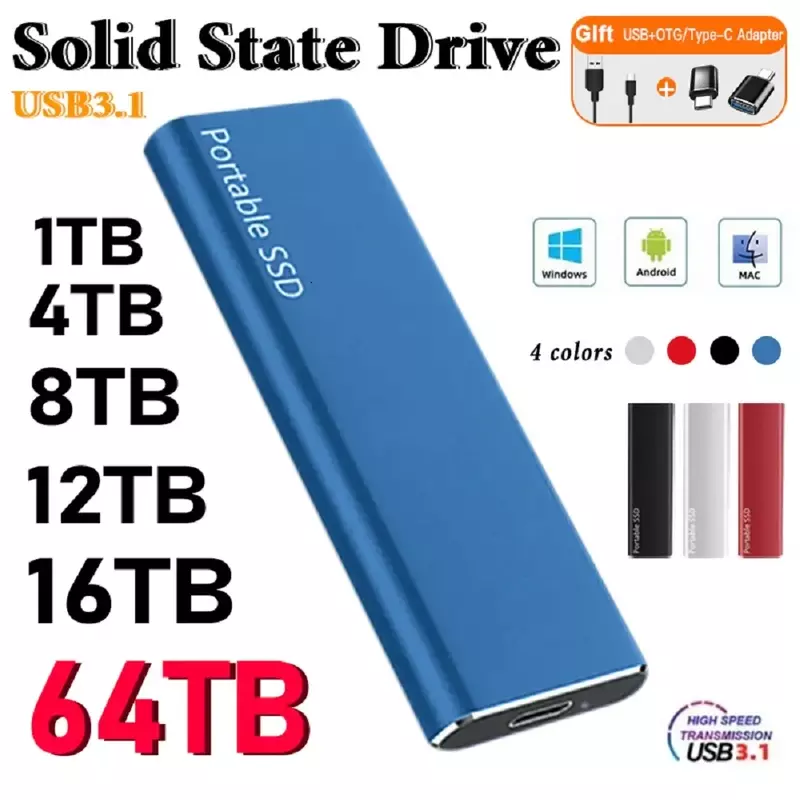 Original tragbare externe Festplatte 1TB 2TB mobile Solid-State-Laufwerk USB 3,1 externe Festplatte SSD für Notebook Laptop Mac
