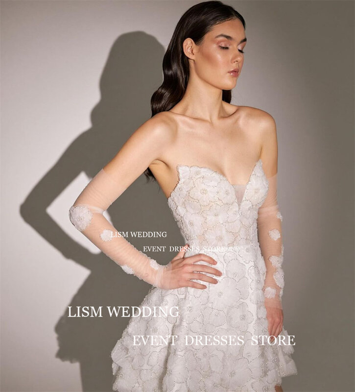 LISM милое короткое свадебное мини-платье с вышивкой кружевное официальное женское платье коктейльное с вырезом лодочкой с открытой спиной бусинами свадебное платье