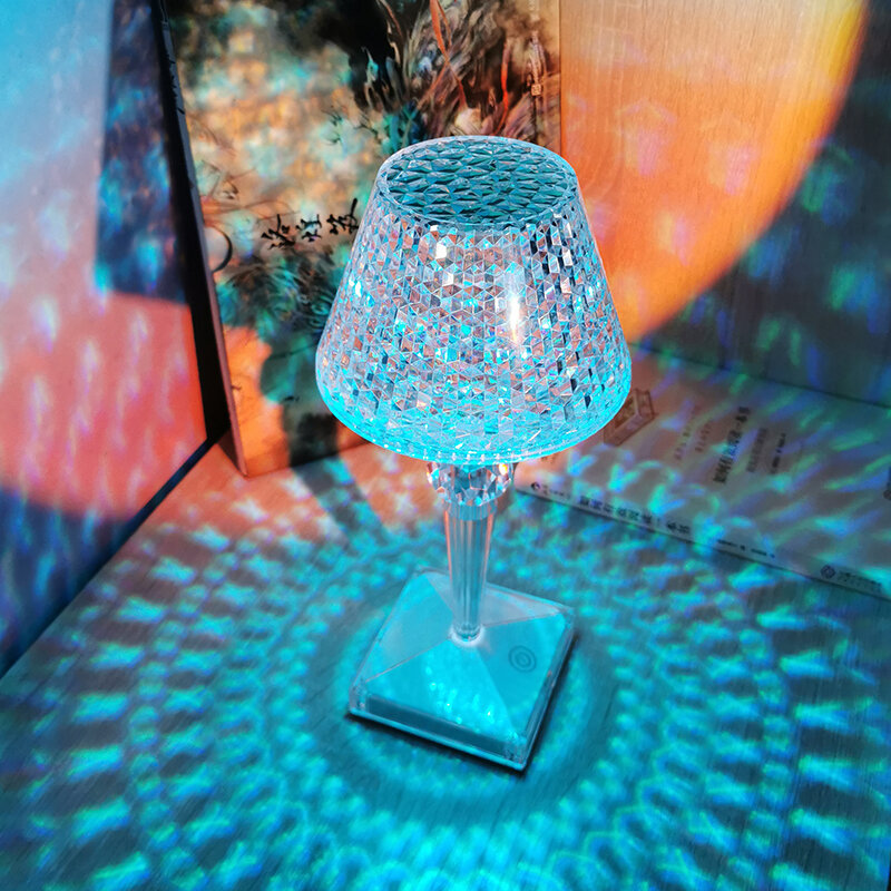 Led diamante lâmpada de mesa usb toque lâmpada de mesa proteção para os olhos lâmpada de leitura cristal projeção luzes da noite barra de casa decoração de natal luz