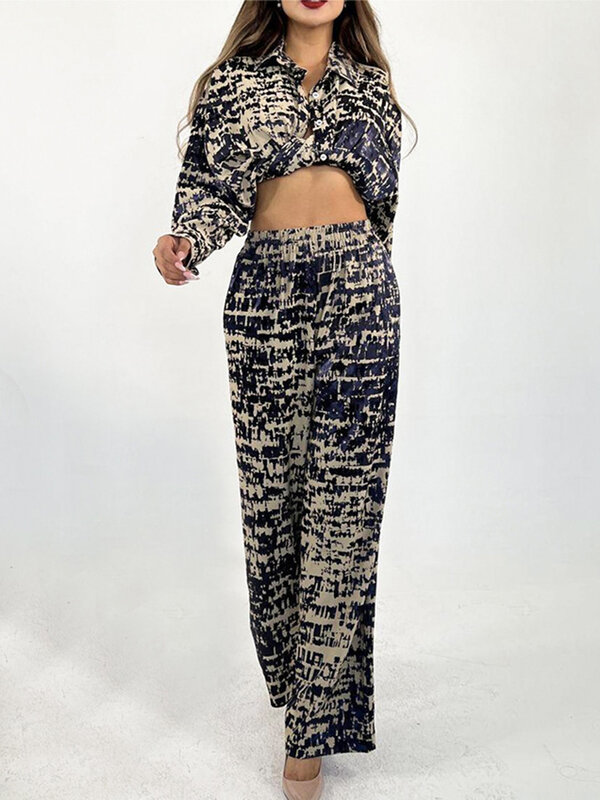 Marthaqiqi-Conjunto de ropa de dormir para mujer, camisones de manga larga con cuello vuelto, pantalones de pijama informales con estampado, novedad de primavera 2024