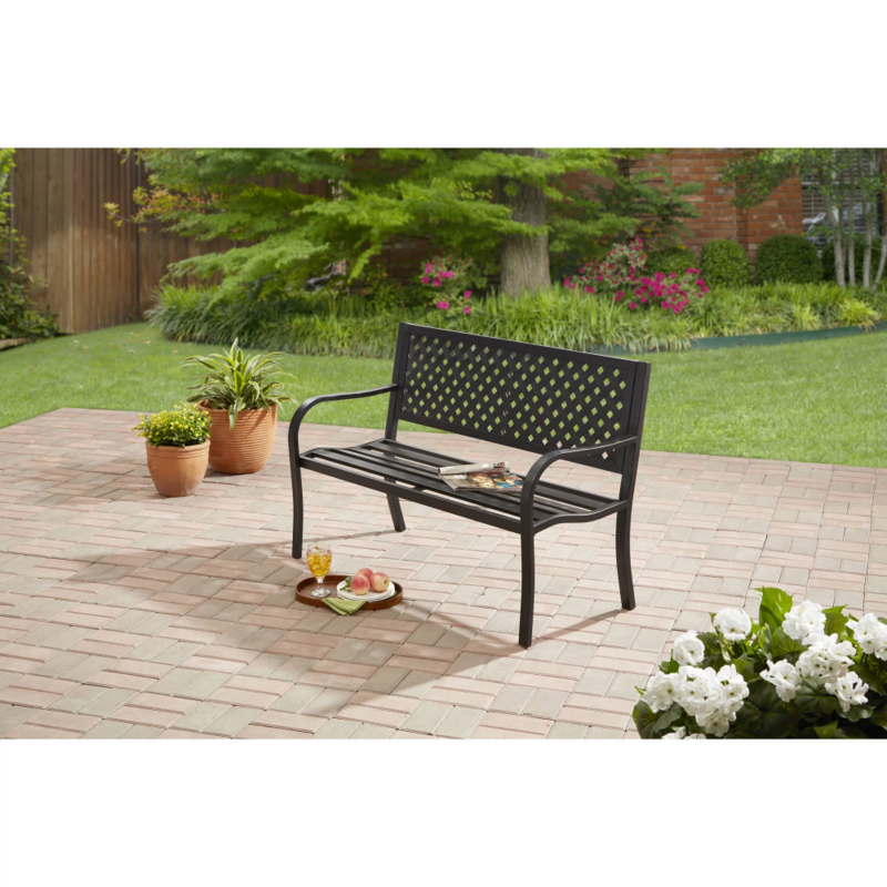 Outdoor Durable Steel Bench - Black  Garden Bench Outdoor